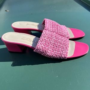 Jack Rogers USA pink heeled square toe wicker woven heels